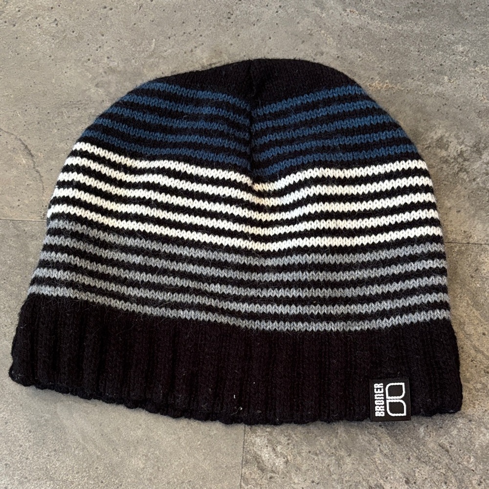 Broner Boys Black Gray and Blue Striped Winter Beanie Hat, Size Little Boy OS